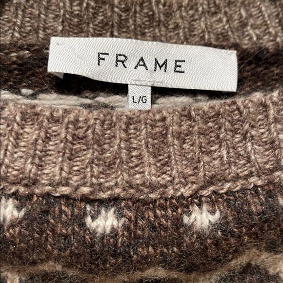 FRAME Fair Isle Crewneck Knit  Sweater /Mushroom Tan Brown, Large/ - Picture 2 of 15